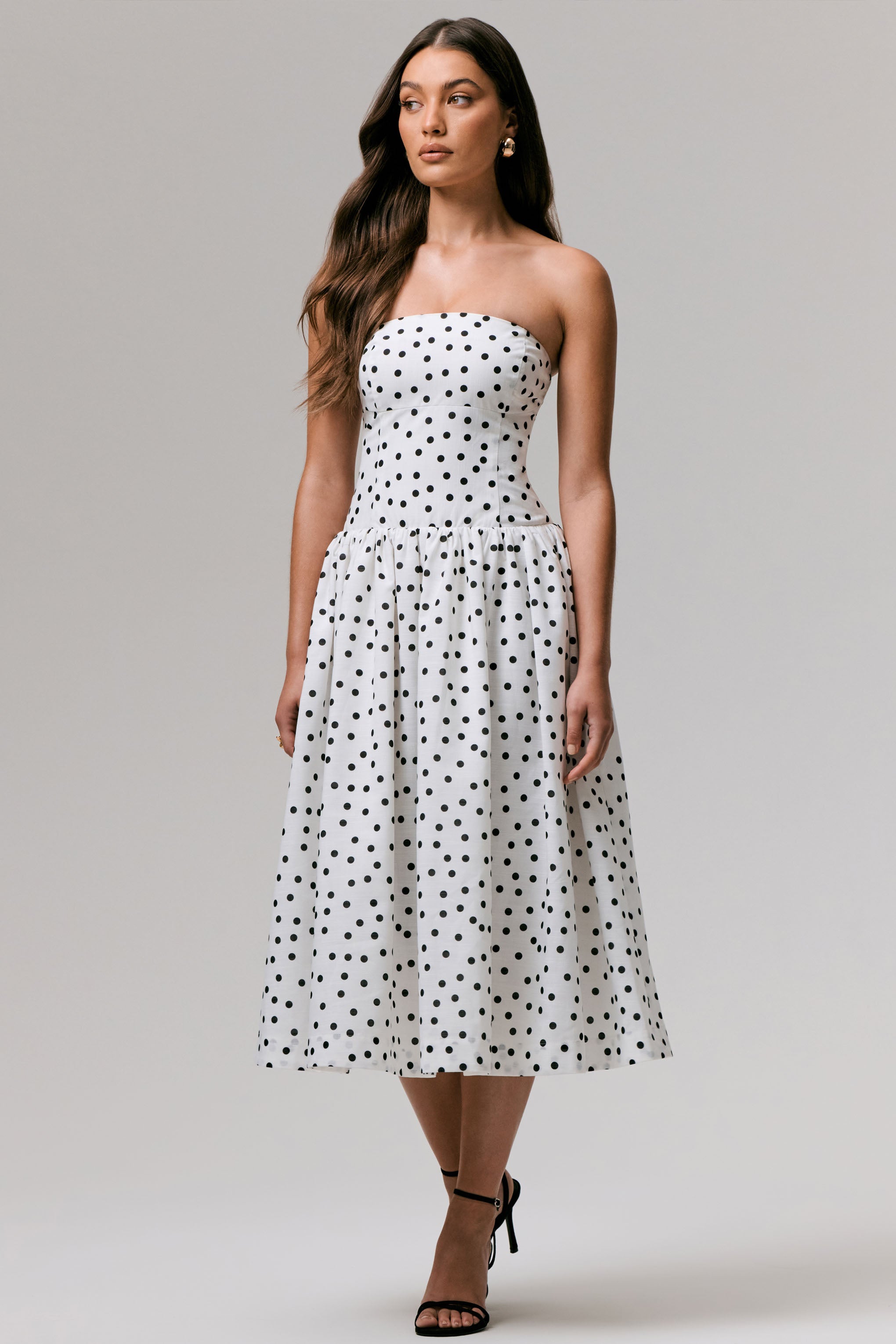 Polka Dot Bandeau Midi Dress