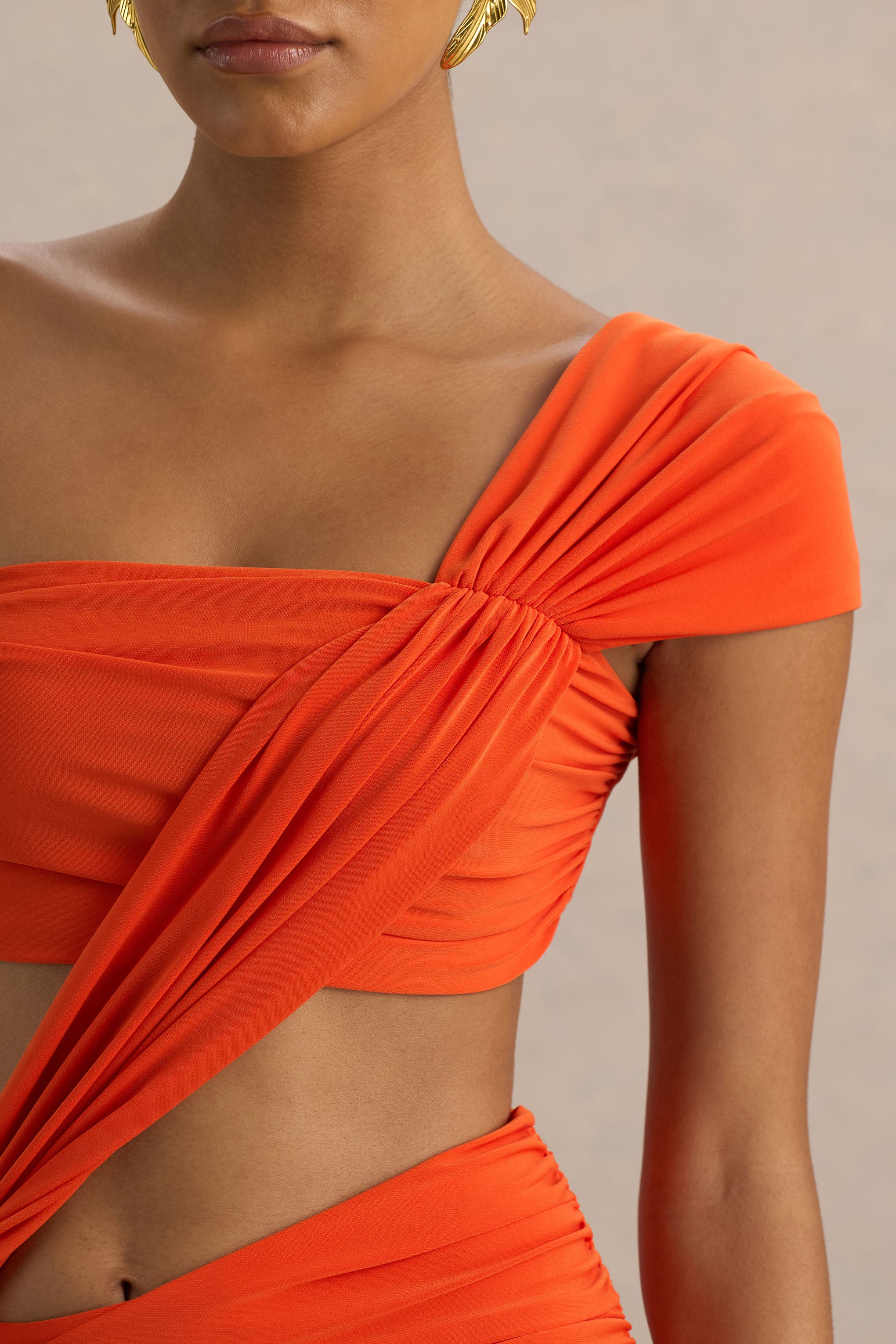 Orange Asymmetric Maxi Dress With Cut-Out Detail and Open-Back