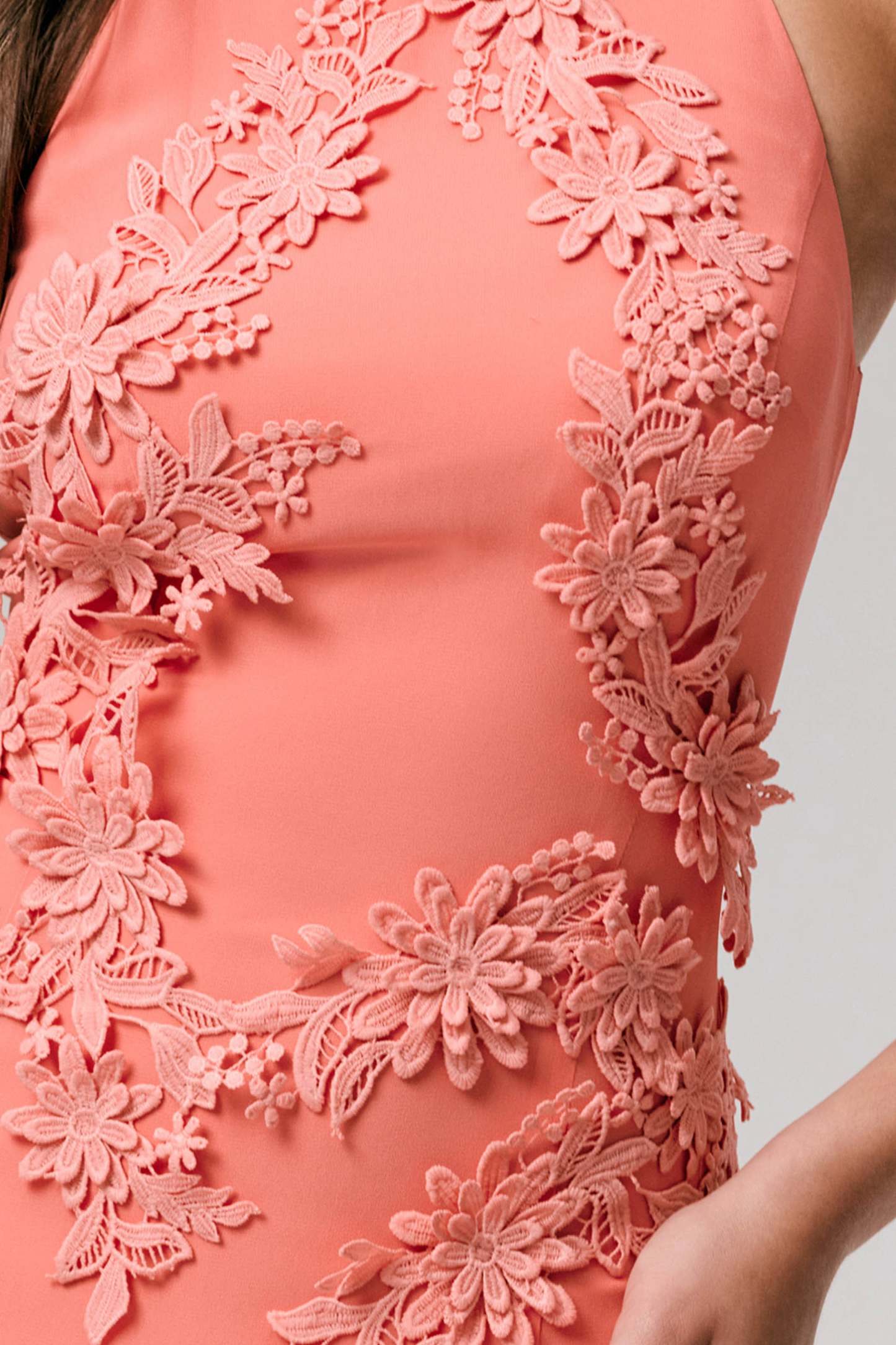 Coral High-Neck Embellished Maxi Dress