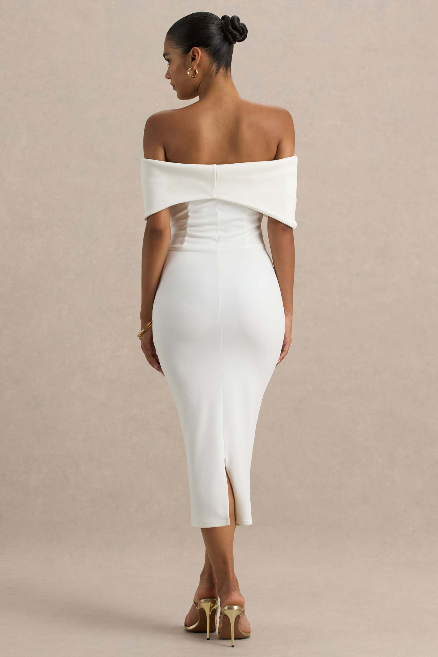 White Bow Bardot Midi Dress