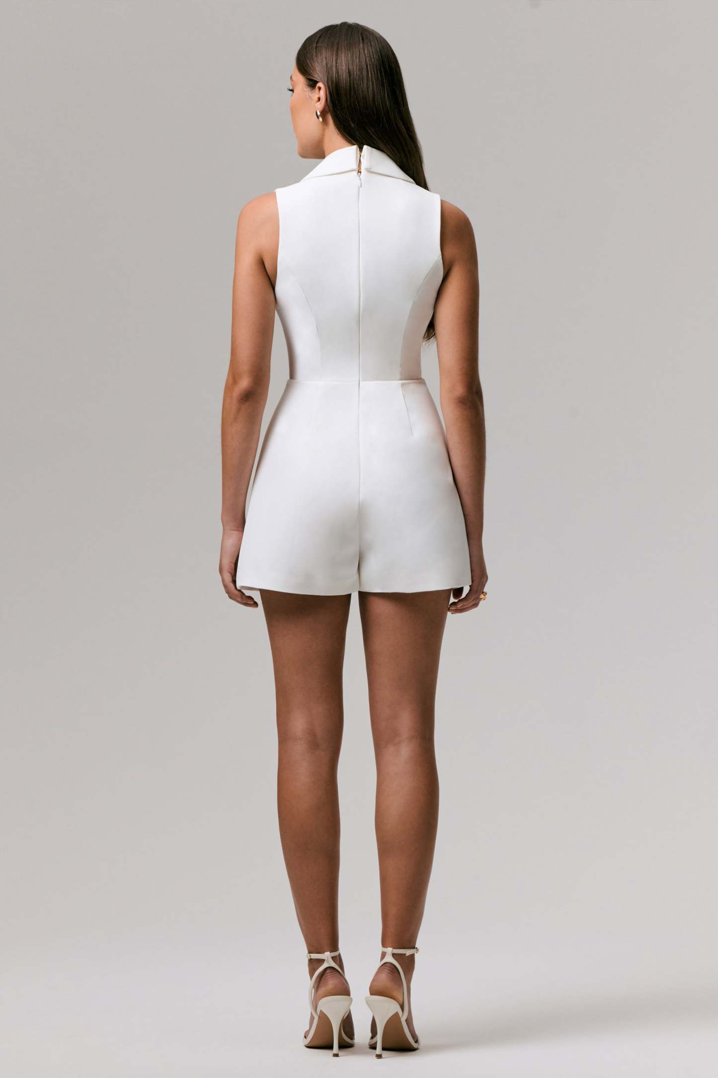 White Plunge-Neck Tailored Playsuit