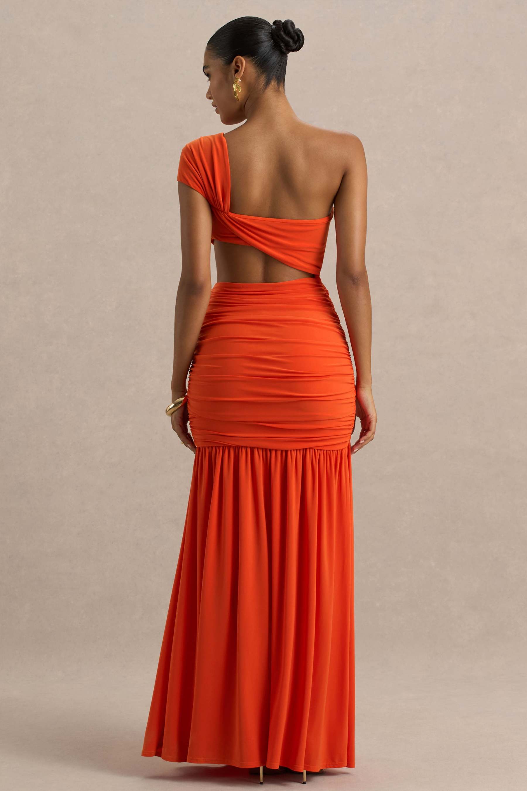 Orange Asymmetric Maxi Dress With Cut-Out Detail and Open-Back