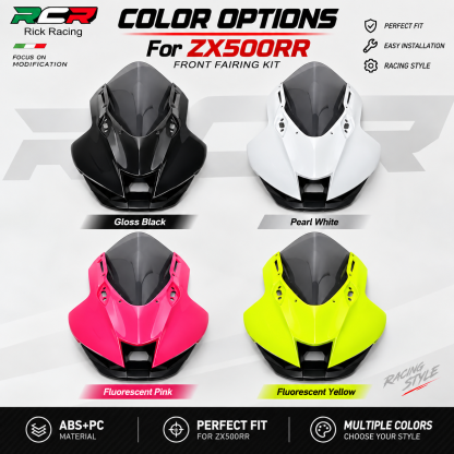 RCRSP For ZX500RR Motorcycle Front Fairing Kit Fireblade Style Tall Racing Windscreen Front Cowl OEM Screws Clips Direct Fit Acc
