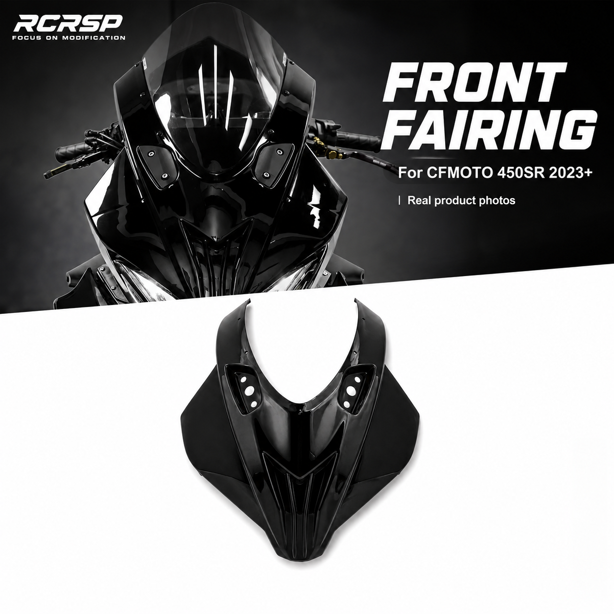 For CFMOTO 450SR 450SRS 2023+ Motorcycle Front Upper Fairing Headlight Cowl Cover with Smoke Windscreen Windshield Body Kit