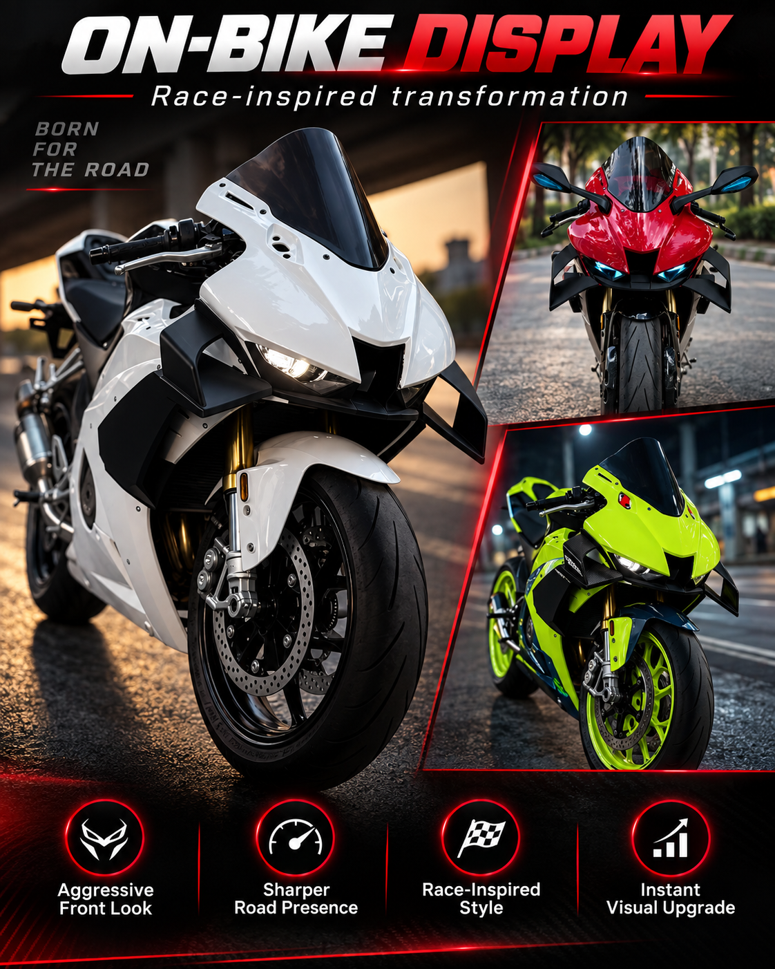 RCRSP For ZX500RR Motorcycle Front Fairing Kit Fireblade Style Tall Racing Windscreen Front Cowl OEM Screws Clips Direct Fit Acc