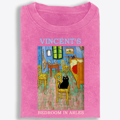 Cat in Van Gogh's Bedroom in Arles Retro Washed T-Shirt | 100% Cotton | Streetwear Essential