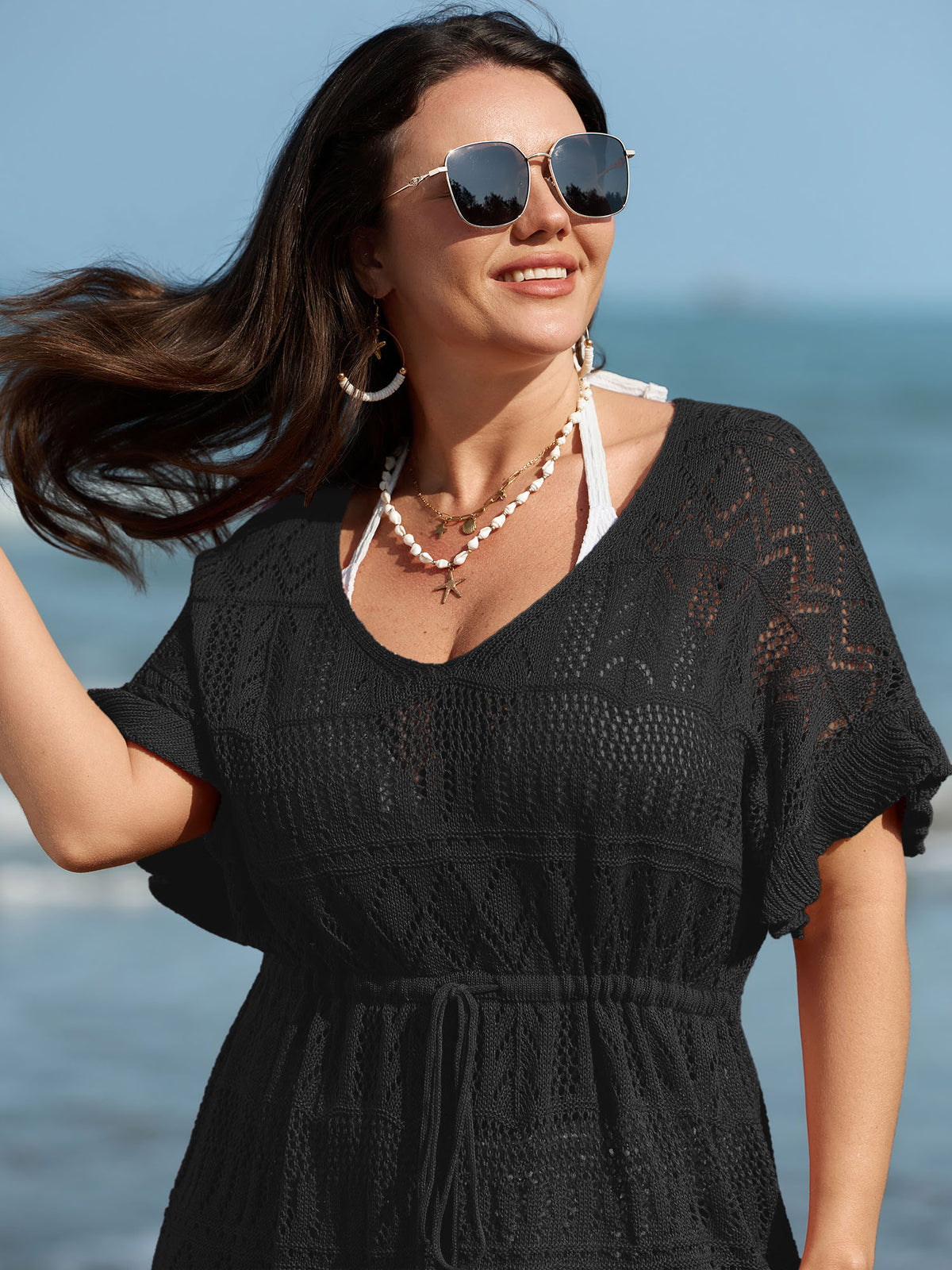 Textured Cut-Out Drawstring Swim Cover-Up