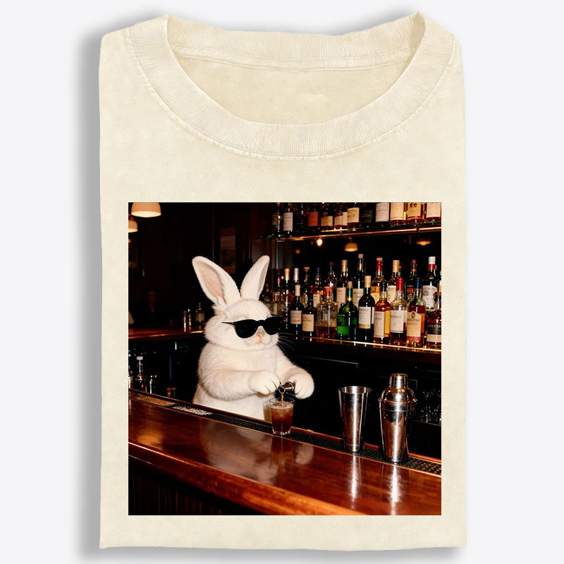 Bartender Bunny Retro Washed T-Shirt | 100% Cotton | Streetwear Essential