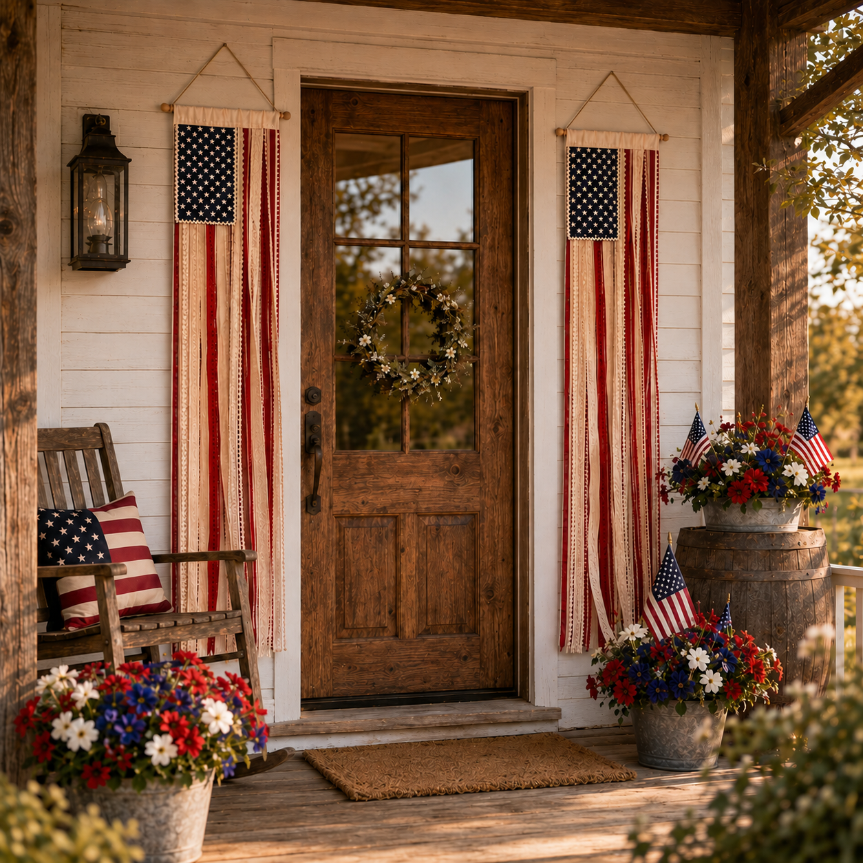 Lighted Rag Patriotic Porch Banner