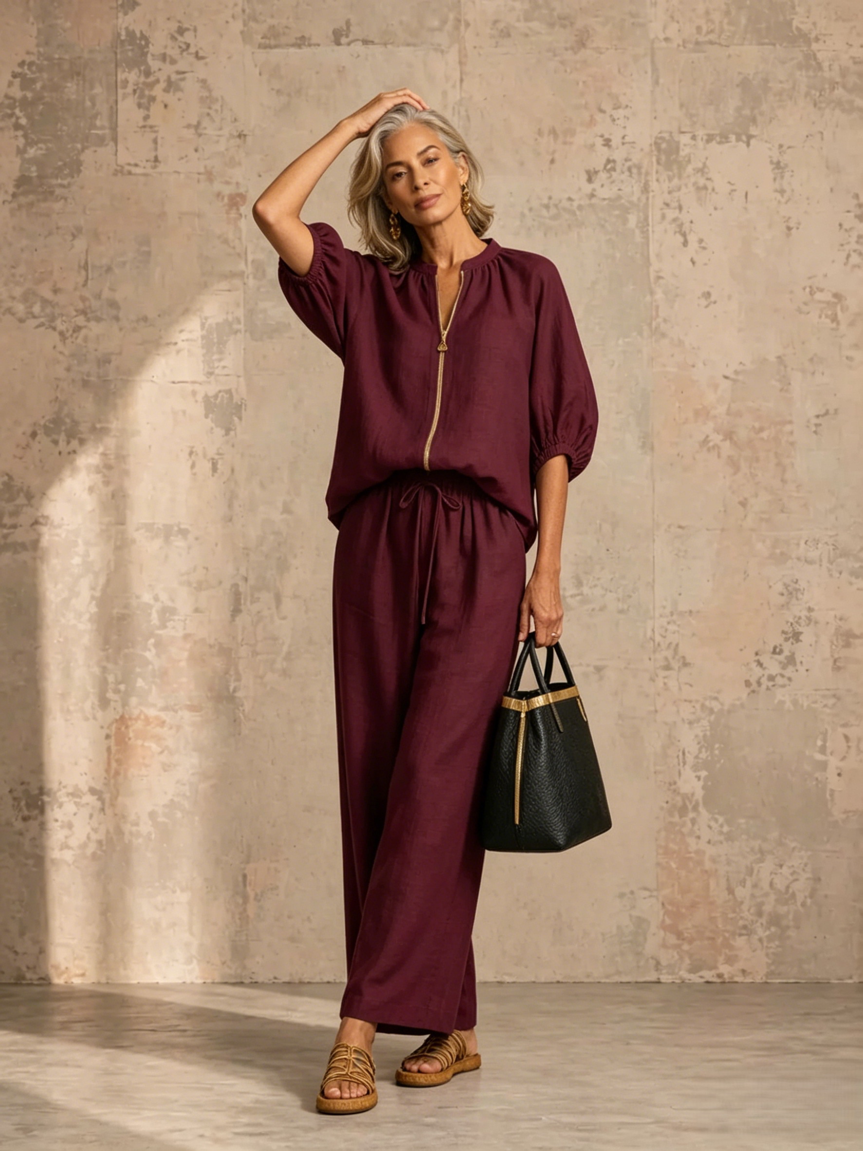 Stylish Cozy Shirt &amp; Wide-Leg Pants Linen Cotton Two-Piece Set