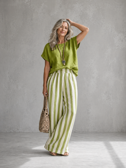 Cozy Loose-fit Striped Cotton-linen Two-piece Set ✨Plus Size Friendly
