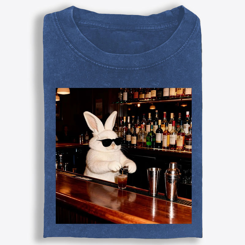 Bartender Bunny Retro Washed T-Shirt | 100% Cotton | Streetwear Essential