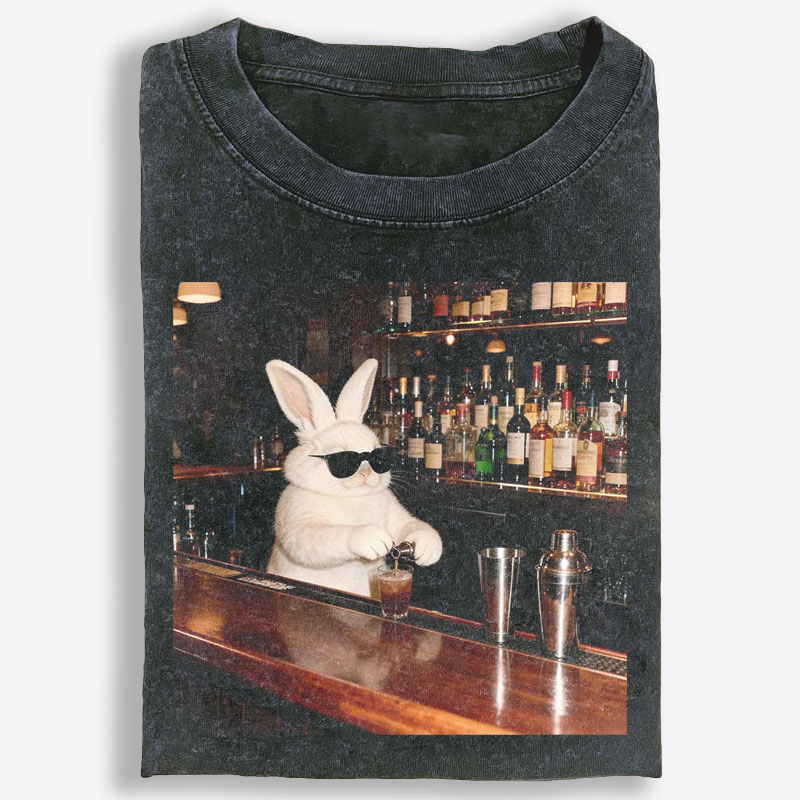 Bartender Bunny Retro Washed T-Shirt | 100% Cotton | Streetwear Essential