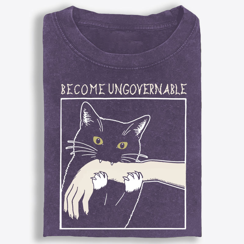 Become Ungovernable Cat Retro Washed T-Shirt | 100% Cotton | Streetwear Essential