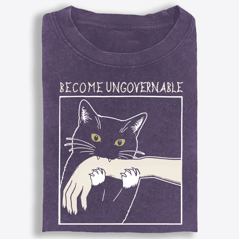 Become Ungovernable Cat Retro Washed T-Shirt | 100% Cotton | Streetwear Essential