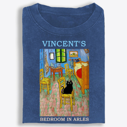 Cat in Van Gogh's Bedroom in Arles Retro Washed T-Shirt | 100% Cotton | Streetwear Essential