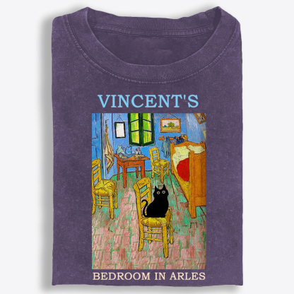 Cat in Van Gogh's Bedroom in Arles Retro Washed T-Shirt | 100% Cotton | Streetwear Essential