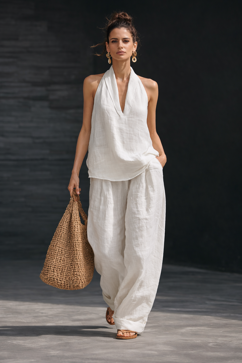 Plus Size Friendly Casual And Cozy Minimalist Linen Two-piece Set