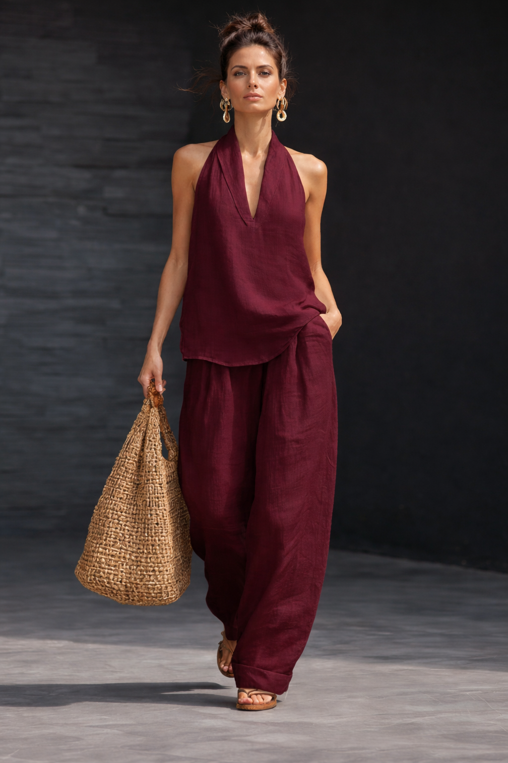 Plus Size Friendly Casual And Cozy Minimalist Linen Two-piece Set