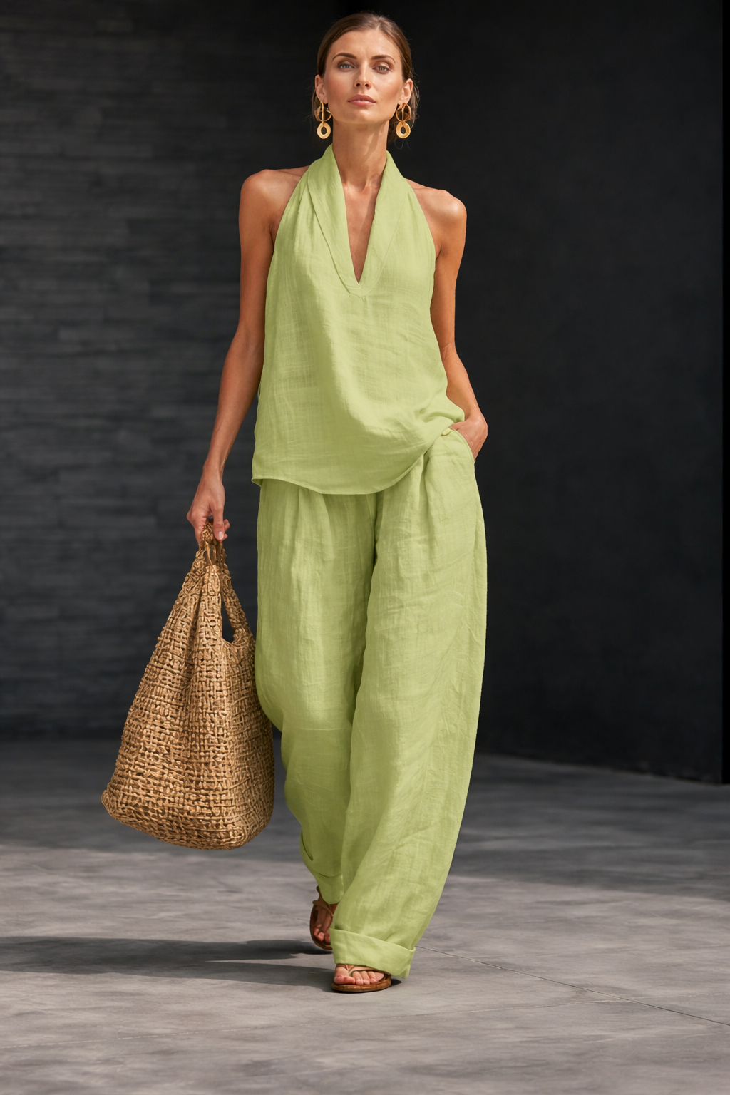 Plus Size Friendly Casual And Cozy Minimalist Linen Two-piece Set