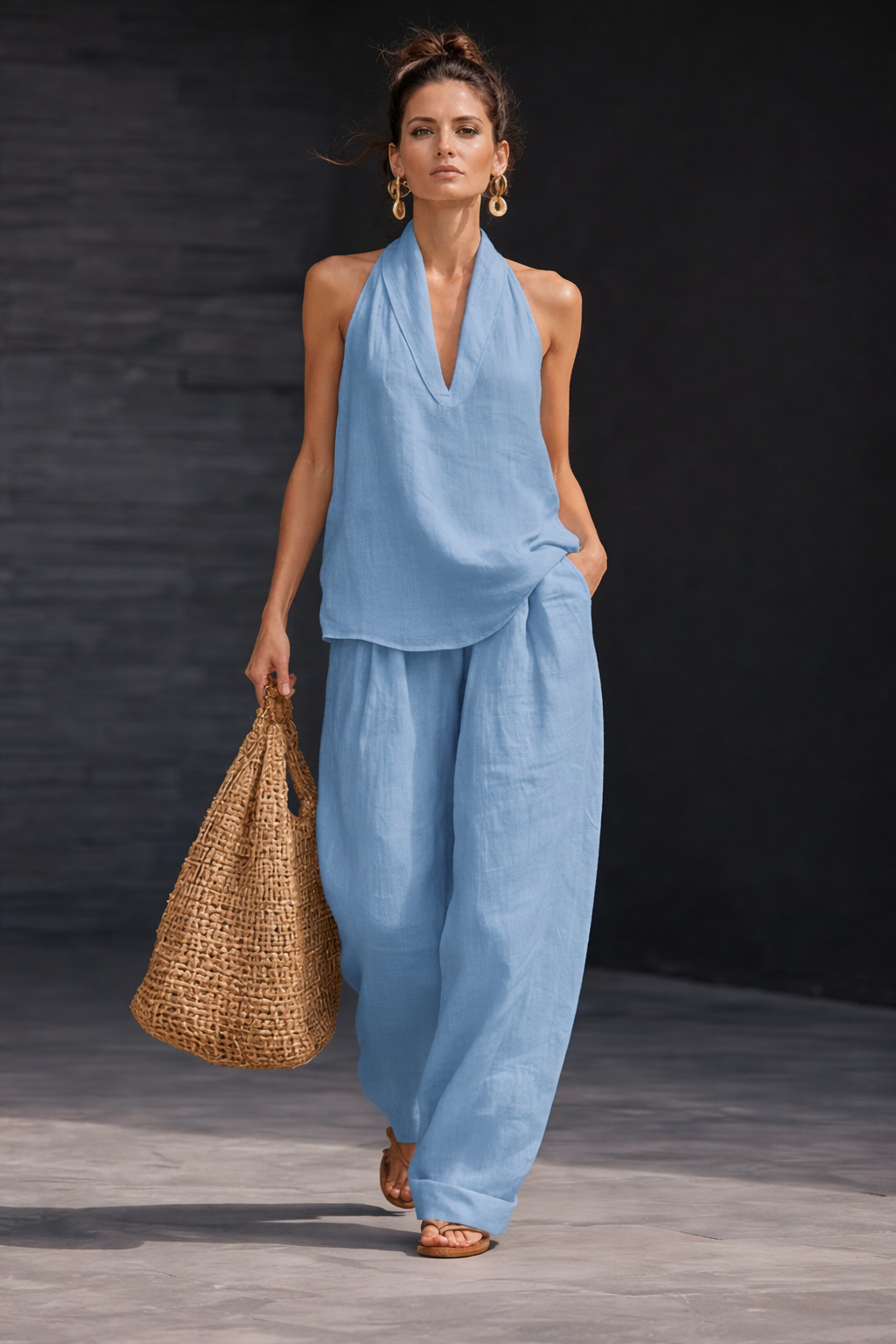 Plus Size Friendly Casual And Cozy Minimalist Linen Two-piece Set