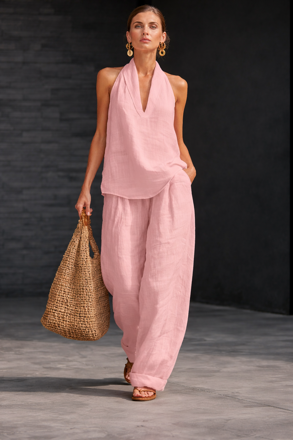 Plus Size Friendly Casual And Cozy Minimalist Linen Two-piece Set