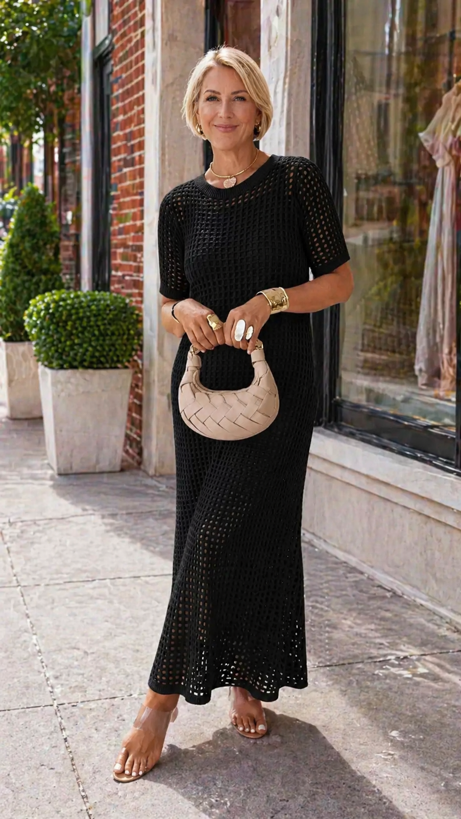Elegant Knit Mesh Layered Two-Piece Maxi Dress