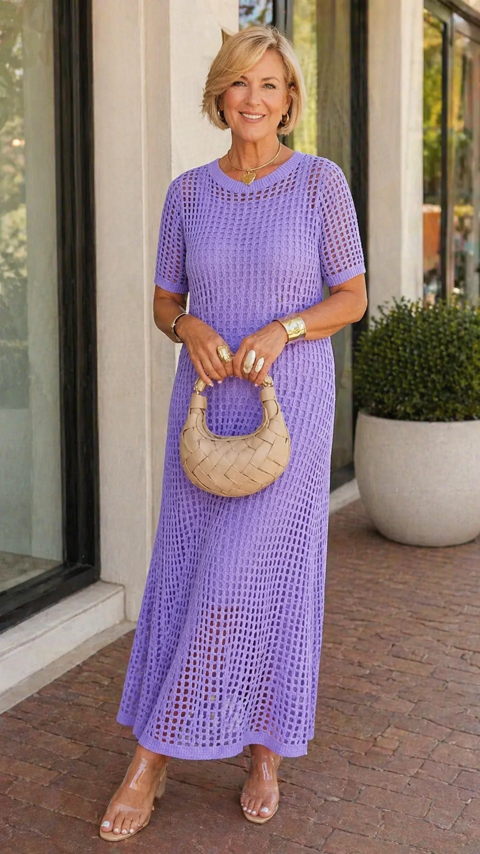 Elegant Knit Mesh Layered Two-Piece Maxi Dress