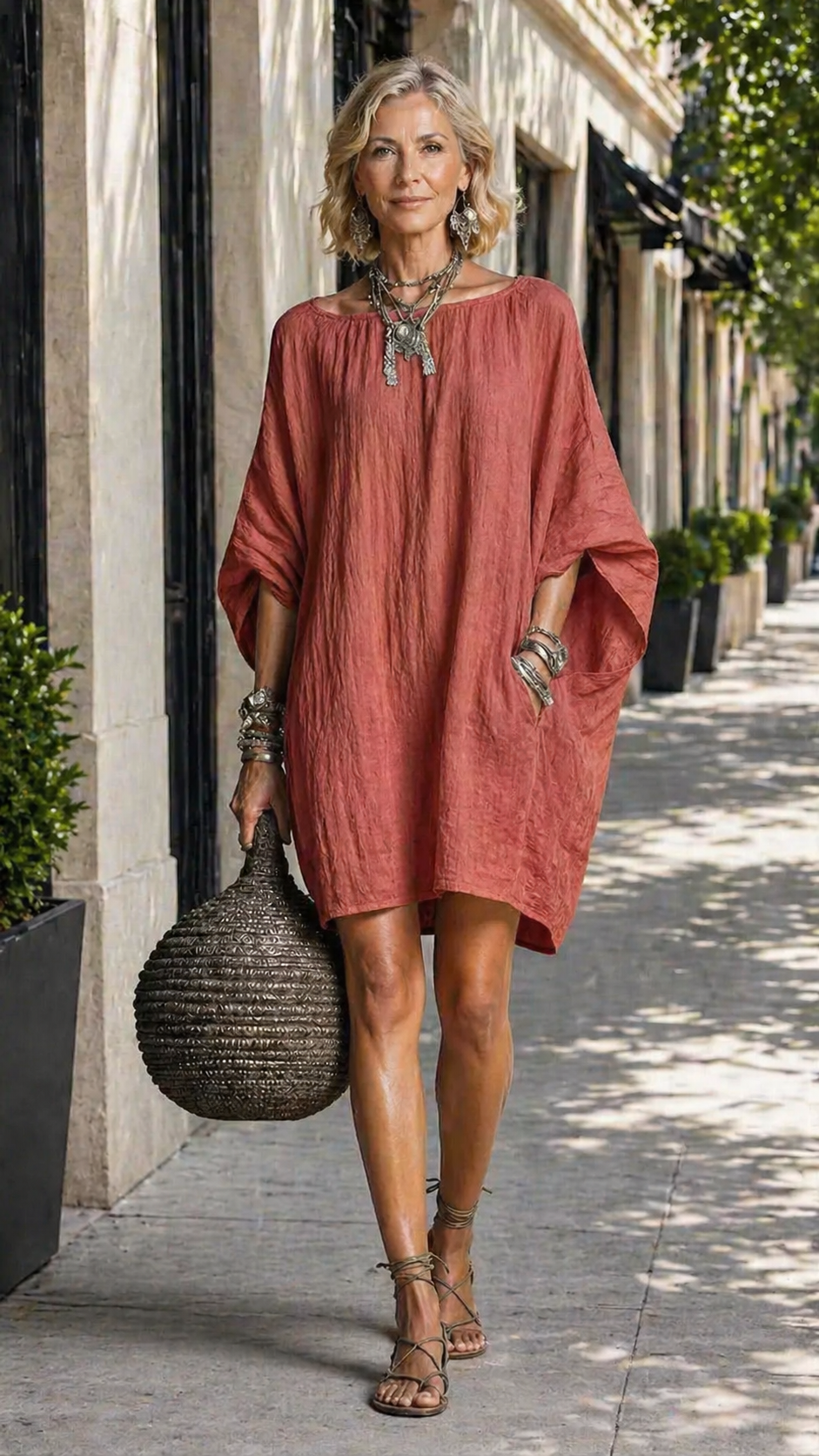 Breezy Cotton Linen Shift Dress with Side Pockets