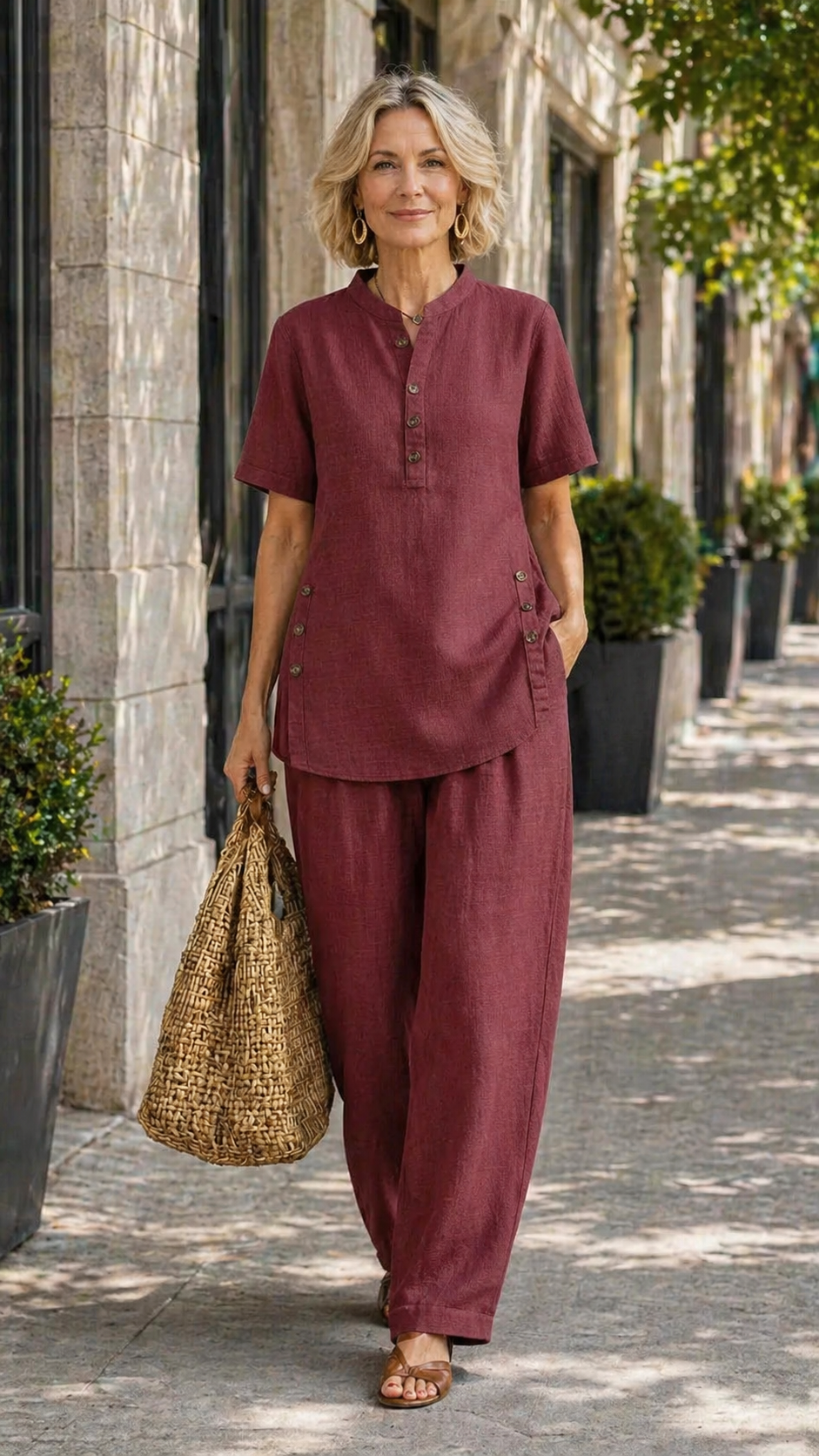 Cozy Casual Button Shirt And Wide-leg Pants Linen Two-piece Set