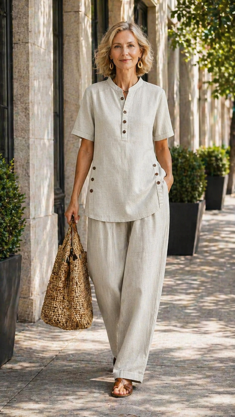 Cozy Casual Button Shirt And Wide-leg Pants Linen Two-piece Set