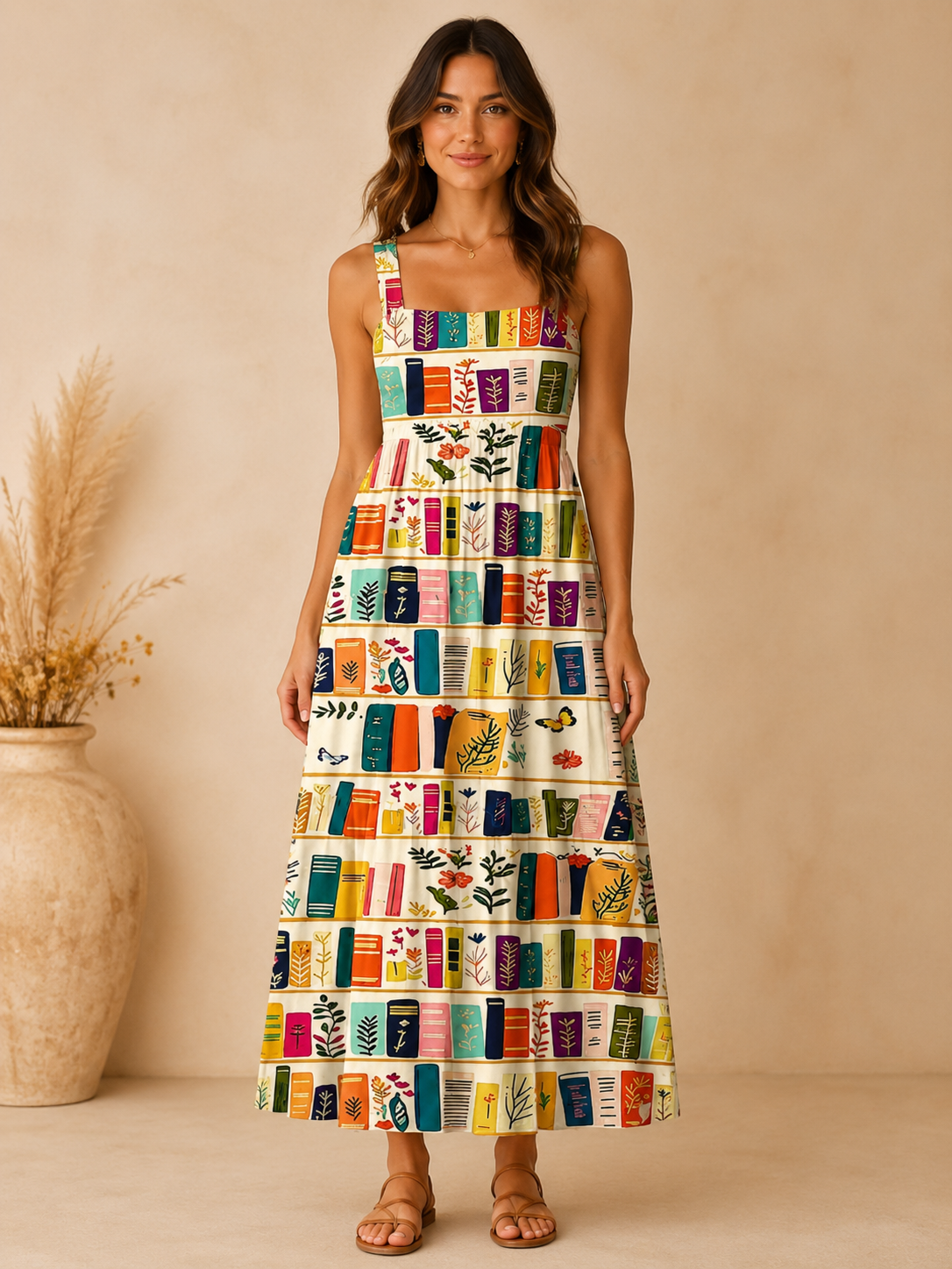 Pagewings Square Neck Bookish Floral Maxi Dress