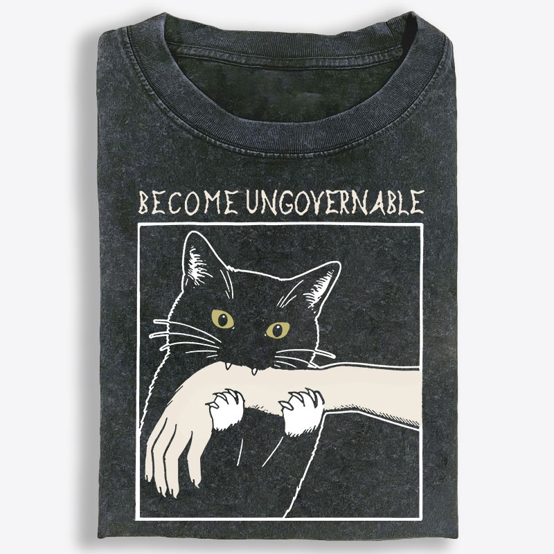 Become Ungovernable Cat Retro Washed T-Shirt | 100% Cotton | Streetwear Essential