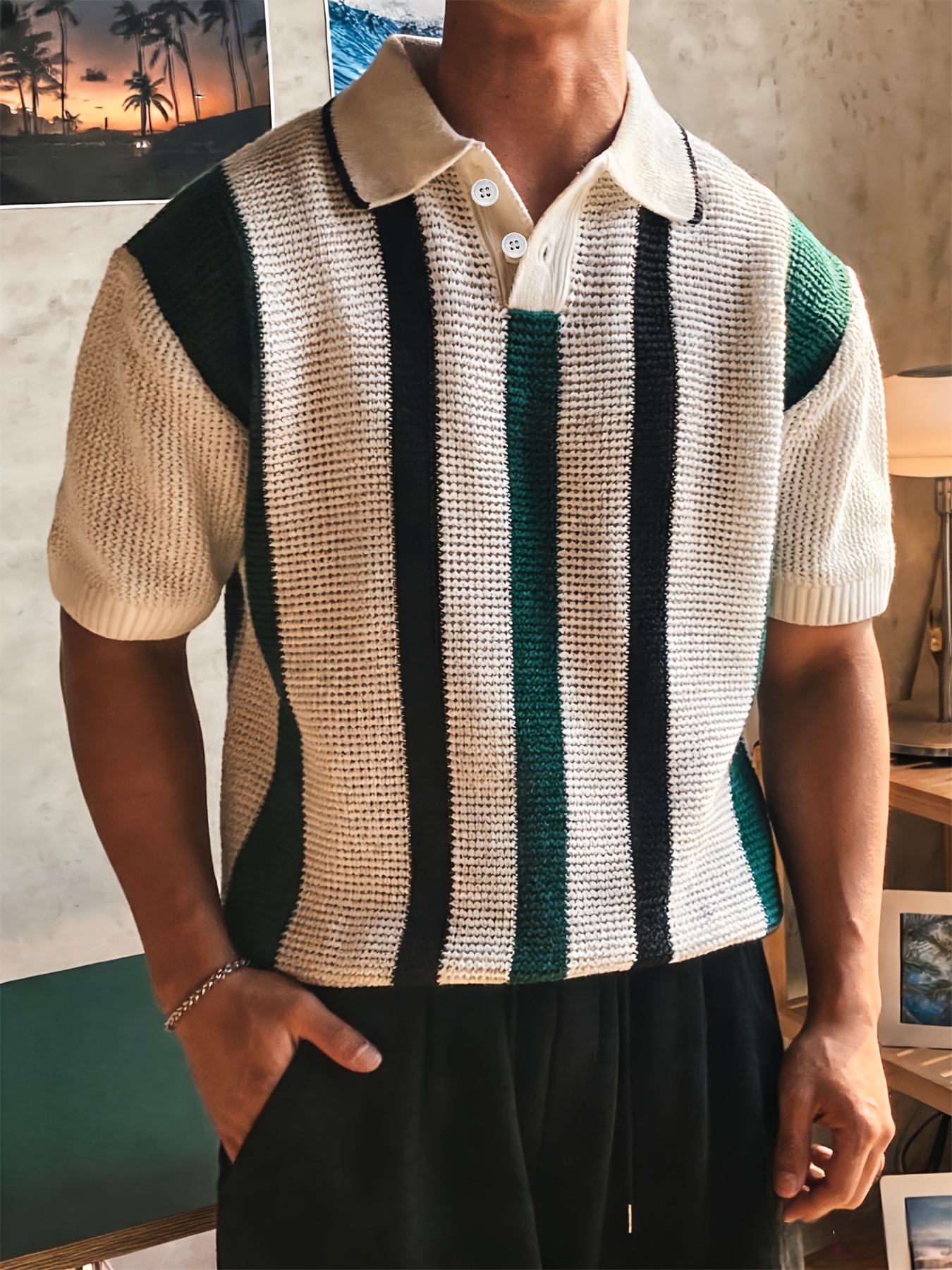 Rowing Blazers Men's Vintage Striped Knit Polo Shirt - Premium Short Sleeve Button Collar Sweater for Summer
