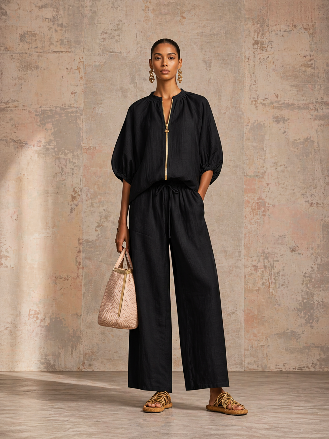 Stylish Cozy Shirt &amp; Wide-Leg Pants Linen Cotton Two-Piece Set