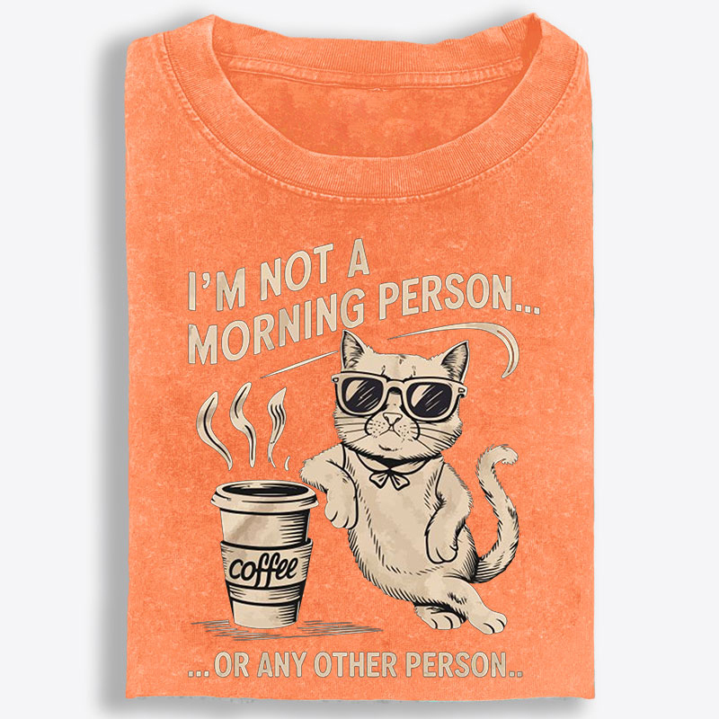 I'm Not A Morning Person Cat Retro Washed T-Shirt | 100% Cotton Streetwear