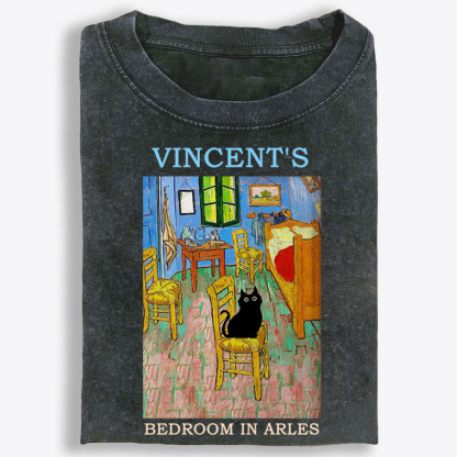 Cat in Van Gogh's Bedroom in Arles Retro Washed T-Shirt | 100% Cotton | Streetwear Essential