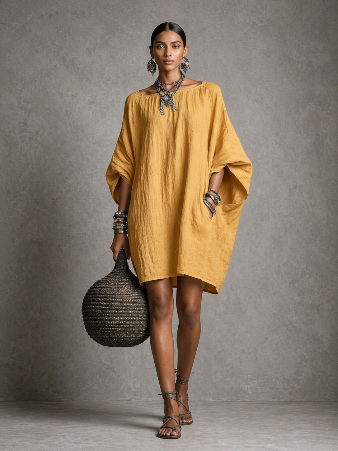 Casual cotton and linen dress