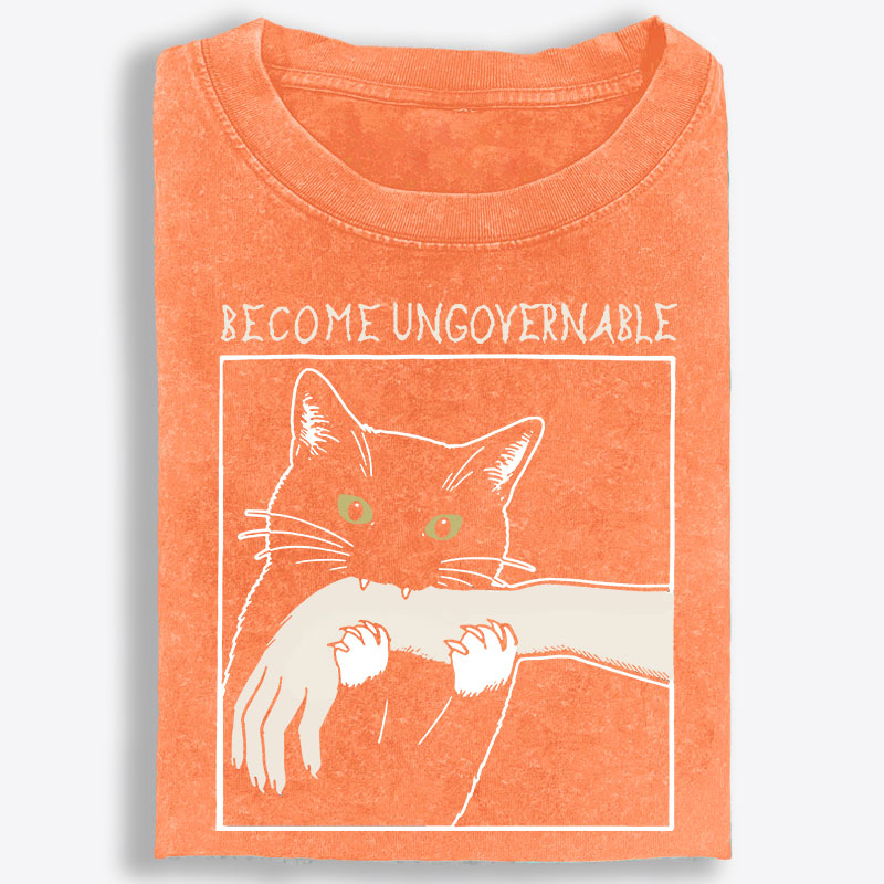 Become Ungovernable Cat Retro Washed T-Shirt | 100% Cotton | Streetwear Essential