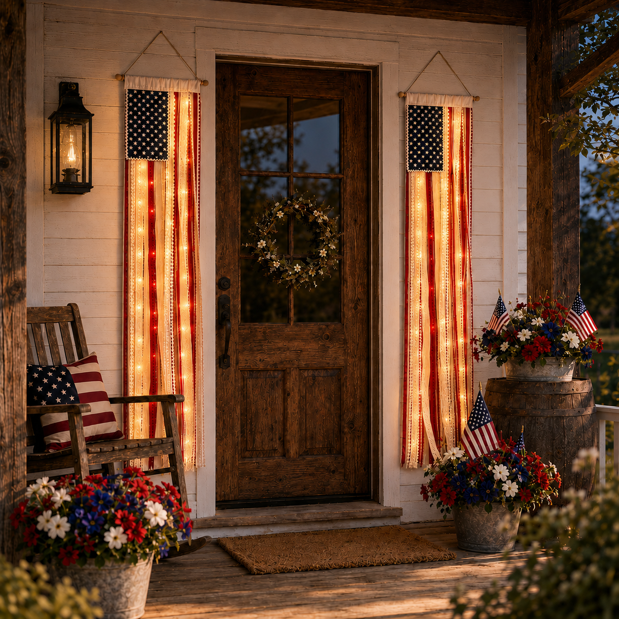 Lighted Rag Patriotic Porch Banner