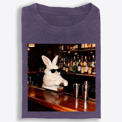 Bartender Bunny Retro Washed T-Shirt | 100% Cotton | Streetwear Essential