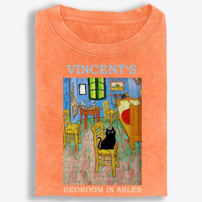Cat in Van Gogh's Bedroom in Arles Retro Washed T-Shirt | 100% Cotton | Streetwear Essential