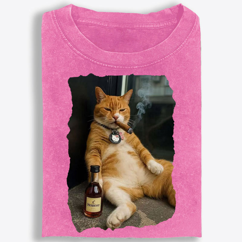 Cigar Cat Retro Washed T-Shirt | 100% Cotton | Streetwear Essential