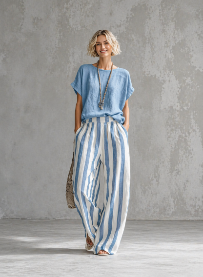 Cozy Loose-fit Striped Cotton-linen Two-piece Set ✨Plus Size Friendly XS-4XL