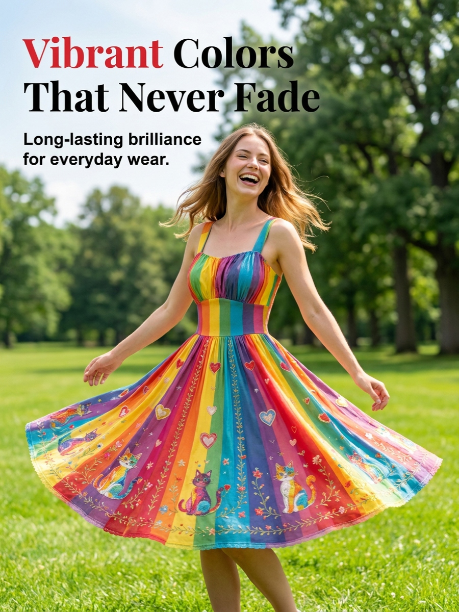 Women's Rainbow Floral Art Printed Dress