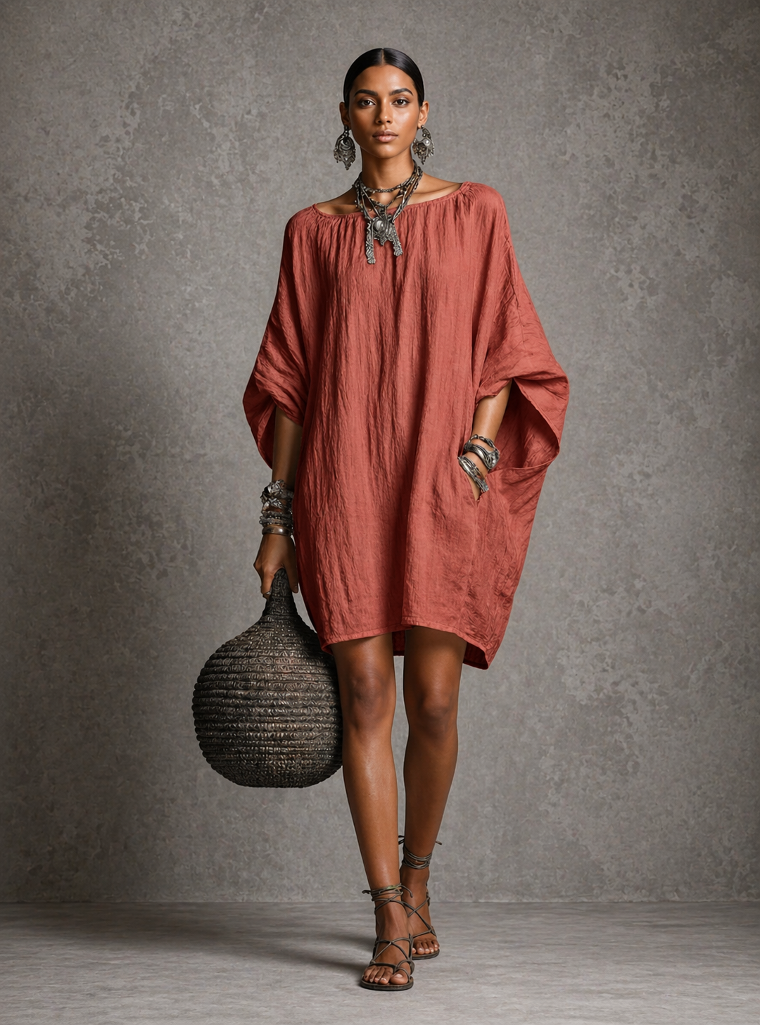 Casual cotton and linen dress