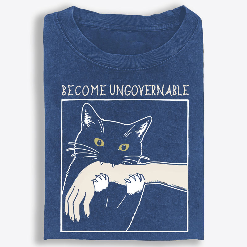 Become Ungovernable Cat Retro Washed T-Shirt | 100% Cotton | Streetwear Essential