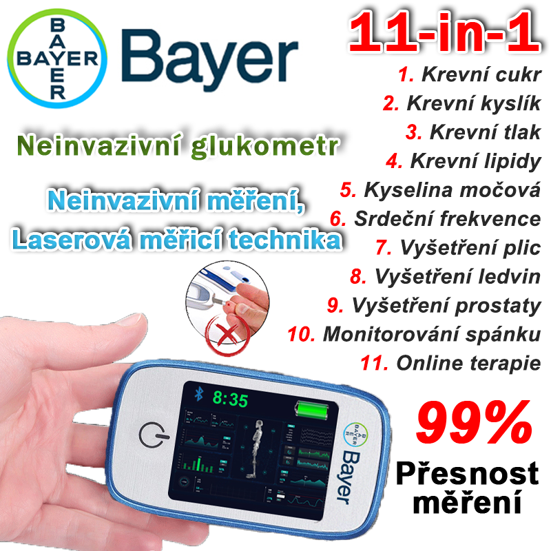 【11 v 1】 neinvazivní multifunkční glukometr Bayer