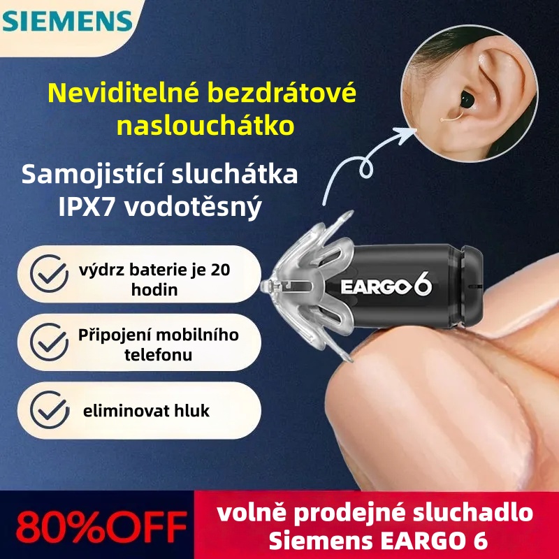 SIEMENS EARGO 7 OTC SLUCHADLO: NEVIDITELNÉ, DOBÍJECÍ, FLEXIBILNÍ CIC, SCHVÁLENO FDA.