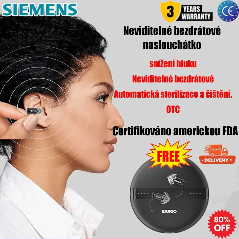 SIEMENS EARGO 7 OTC SLUCHADLO: NEVIDITELNÉ, DOBÍJECÍ, FLEXIBILNÍ CIC, SCHVÁLENO FDA.